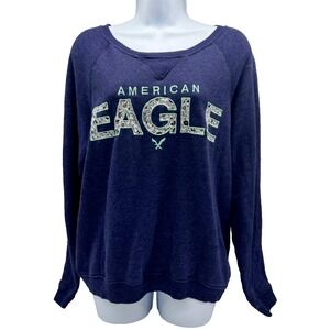 2014 American Eagle Navy‎ Mint Green Embroidered Scoop Neck Sweatshirt L Soft